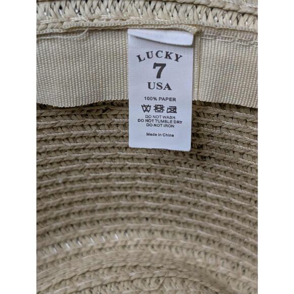 Boho 100% Paper Unisex Cowboy Western Festival Rodeo Sun Hat Lucky 7 - Picture 9 of 11